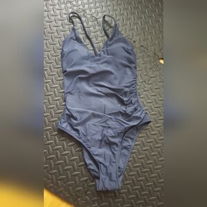 Cupshe Navy super bloom blue lace up one piece